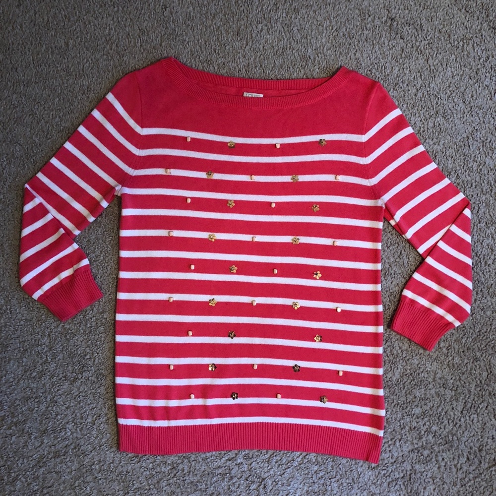 Women’s j. Crew pink white striped sweater small